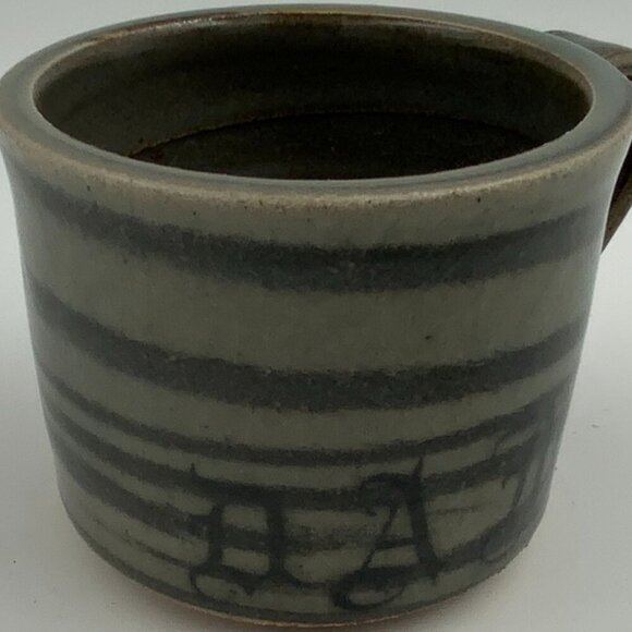 Rafe Bouchard Pottery Large Clay Swirl " DAMN " Mug Peony Flower Design Bottom - Picture 7 of 9